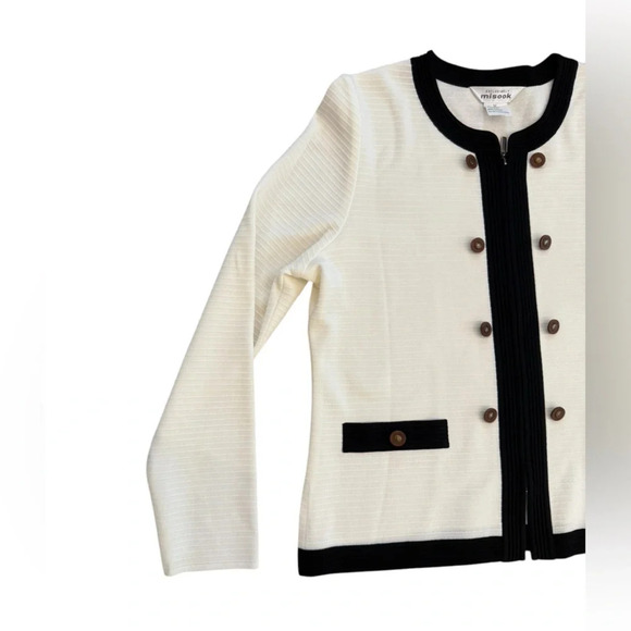 MISOOK White & Black Zip Jacket Cardigan with Brown/Brass Button Detail Size M - Picture 5 of 10
